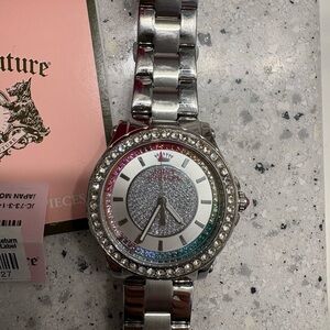 Juicy Couture Silver-Tone Crystal & Rainbow Accent Bracelet Watch